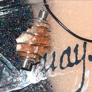 Aragonite in stainless steel cage handmade necklace